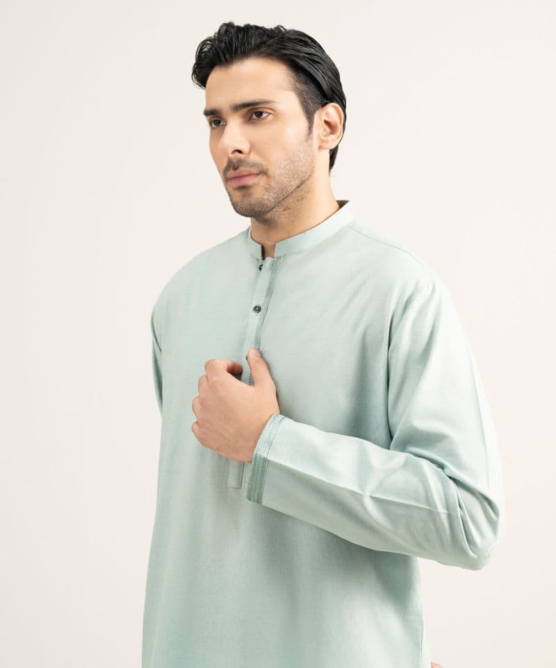 Embroidered Cotton Jacquard Kurta