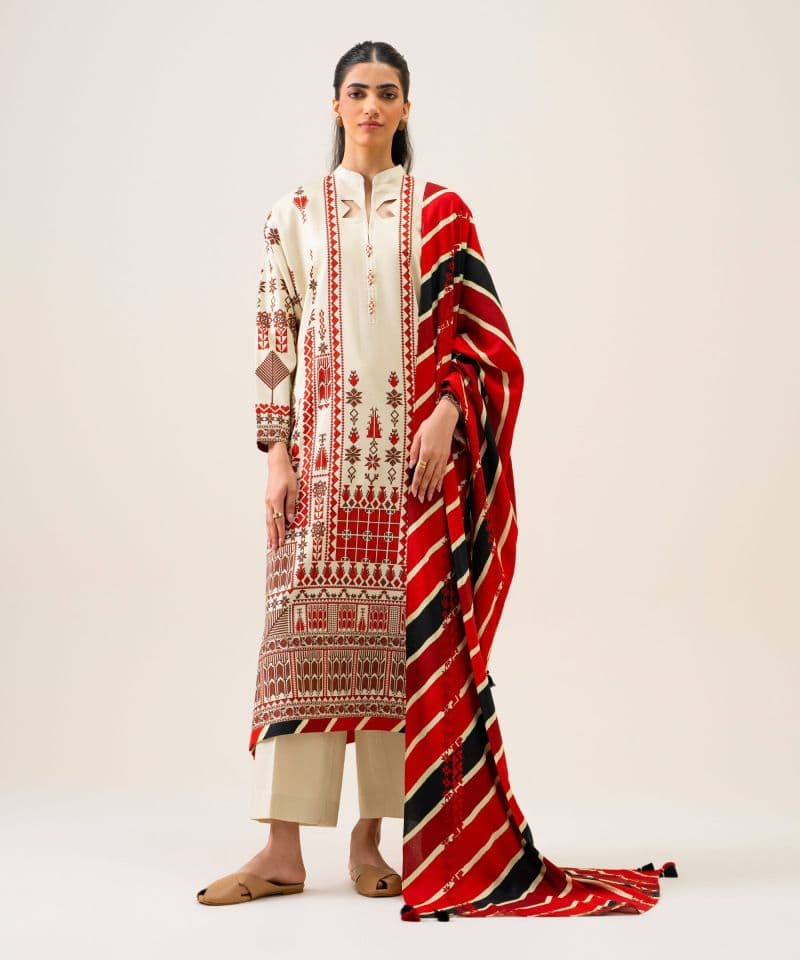 3 Piece - Printed Viscose Linen Suit