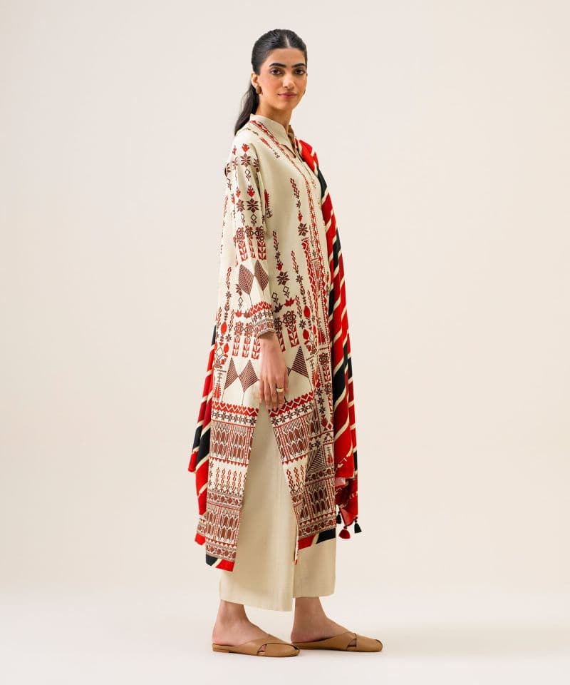 3 Piece - Printed Viscose Linen Suit