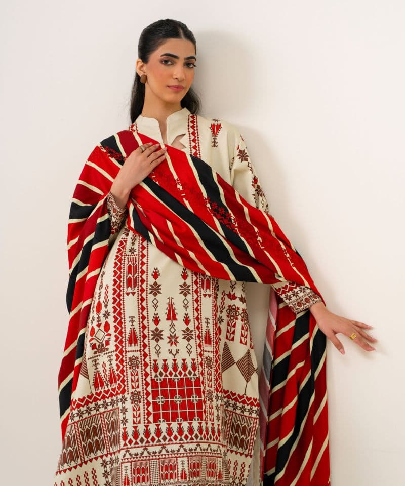 3 Piece - Printed Viscose Linen Suit