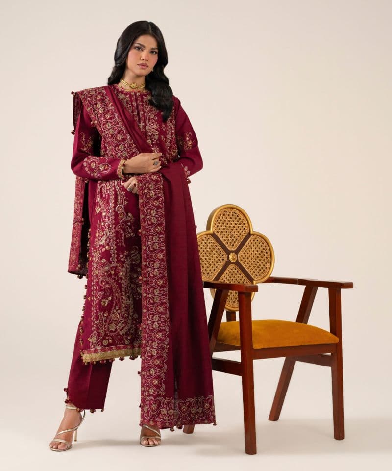 3 Piece - Embroidered Basic Khaddar Suit