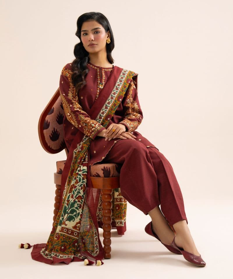 3 Piece - Embroidered Light Khaddar Suit