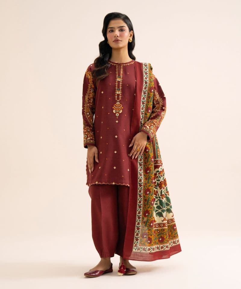 3 Piece - Embroidered Light Khaddar Suit