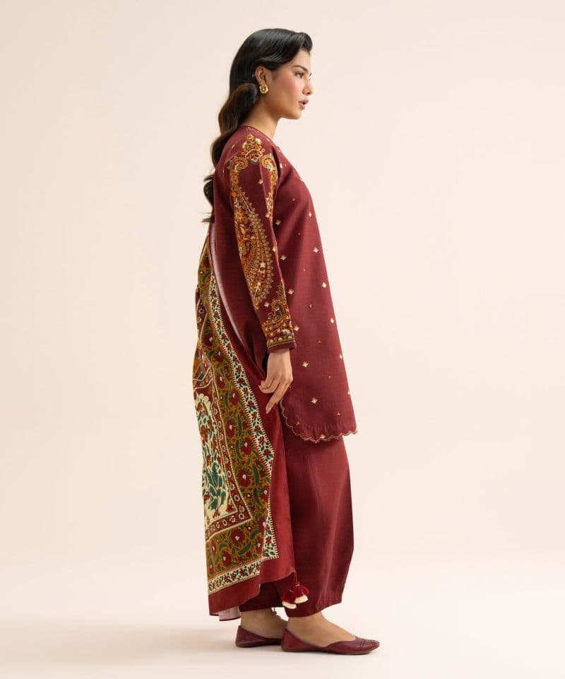 3 Piece - Embroidered Light Khaddar Suit