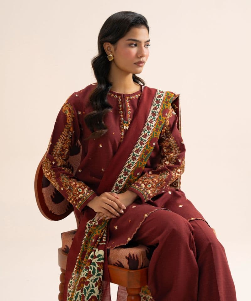3 Piece - Embroidered Light Khaddar Suit