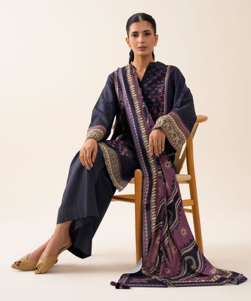 3 Piece - Printed Viscose Linen Suit