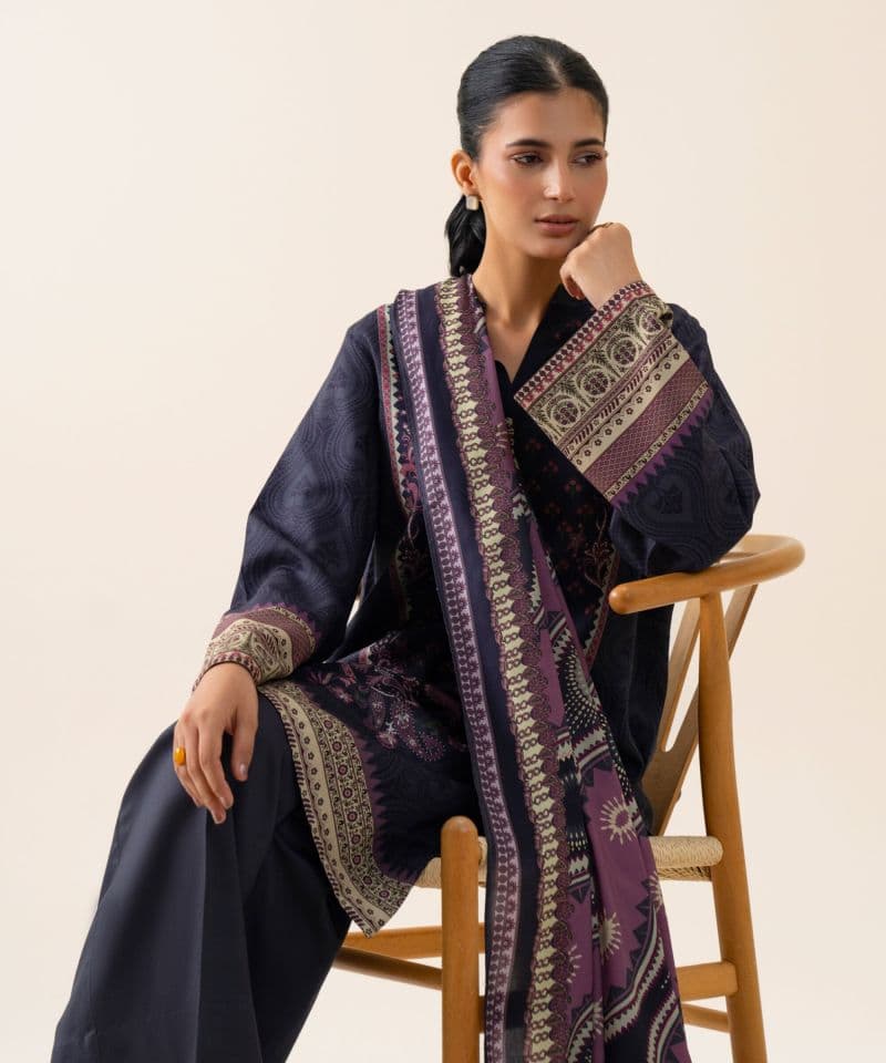 3 Piece - Printed Viscose Linen Suit