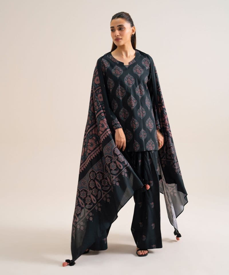 3 Piece - Printed Viscose Linen Suit