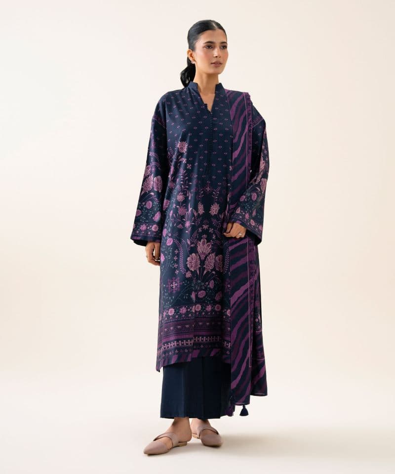 3 Piece - Printed Viscose Linen Suit