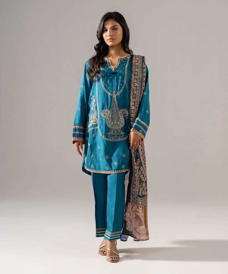 3 Piece - Embroidered Raw Silk Suit thumbnail