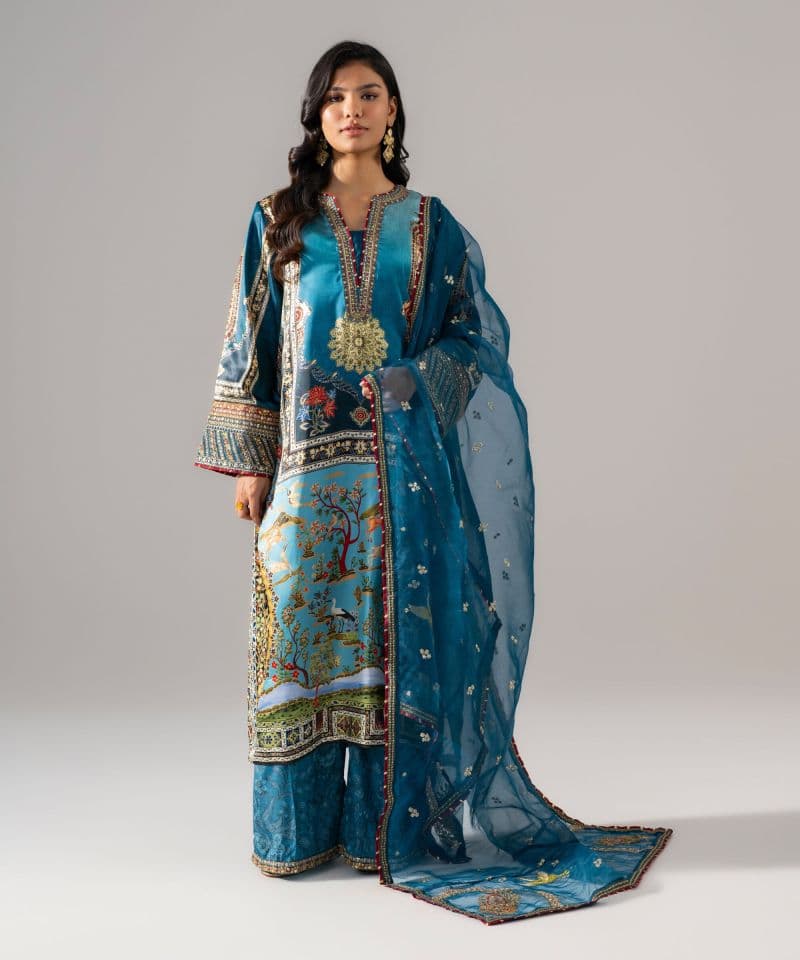 3 Piece - Embroidered Satin Suit
