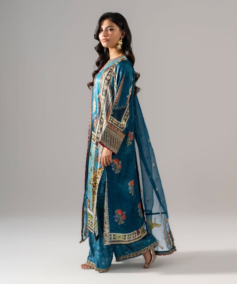 3 Piece - Embroidered Satin Suit