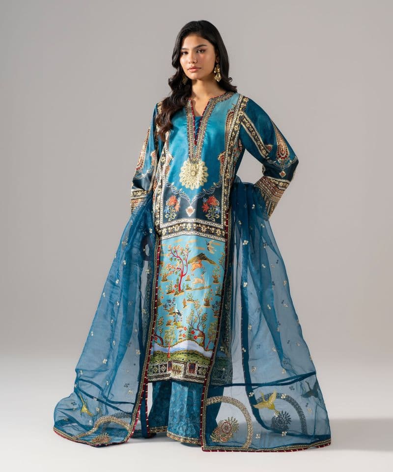 3 Piece - Embroidered Satin Suit