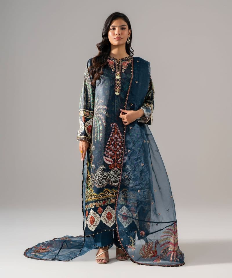 3 Piece - Embroidered Satin Suit