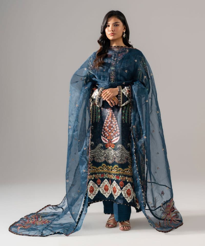 3 Piece - Embroidered Satin Suit