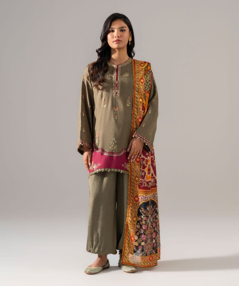 3 Piece - Embroidered Raw Silk Suit thumbnail