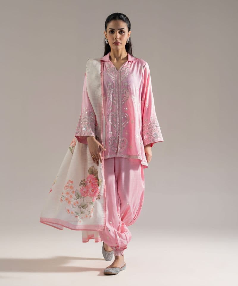 3 Piece - Embroidered Silk Suit