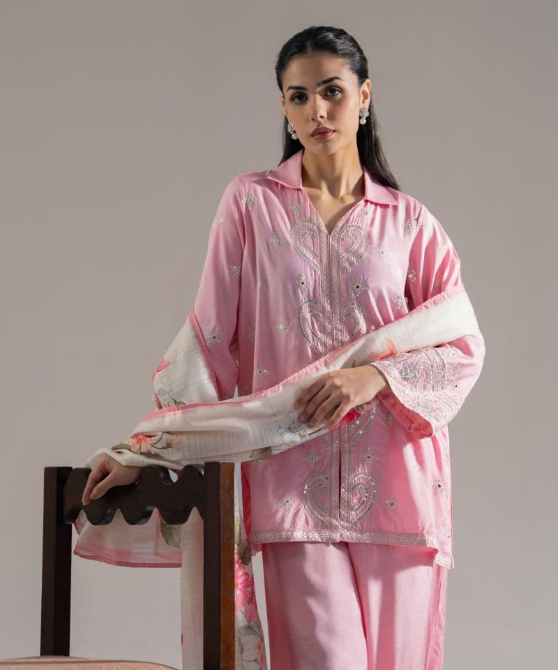 3 Piece - Embroidered Silk Suit