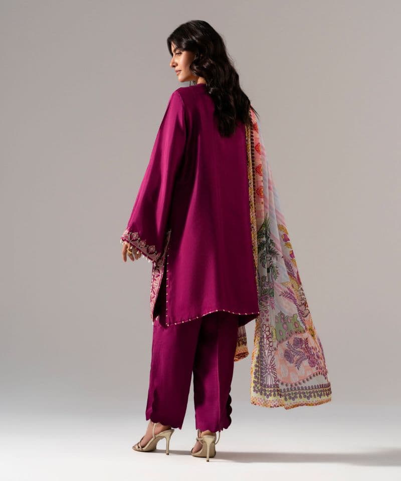 3 Piece - Embroidered Raw Silk Suit