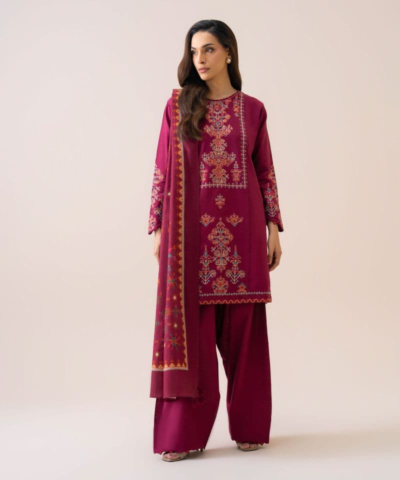 3 Piece - Embroidered Light Khaddar Suit