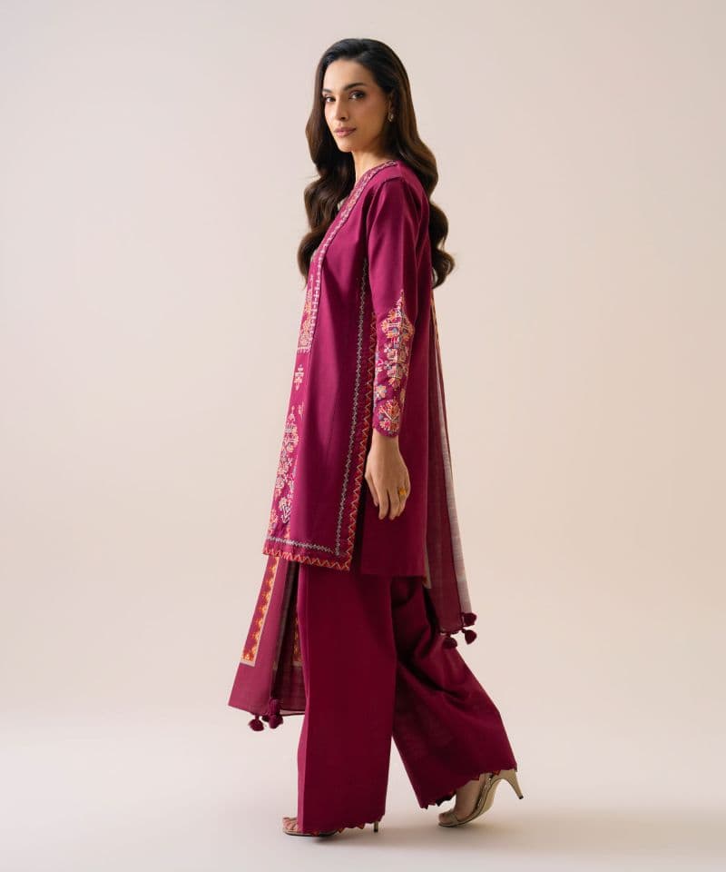 3 Piece - Embroidered Light Khaddar Suit
