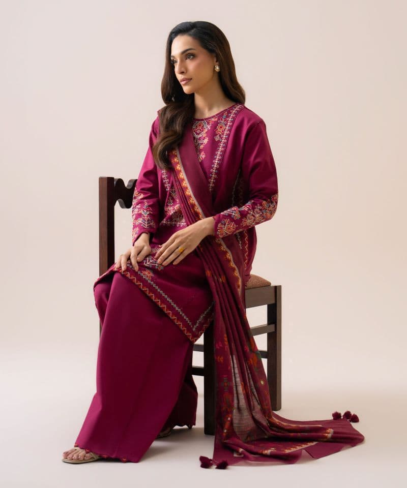 3 Piece - Embroidered Light Khaddar Suit