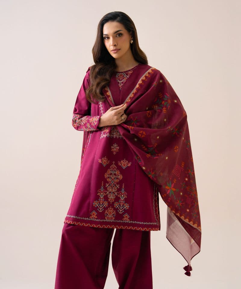 3 Piece - Embroidered Light Khaddar Suit