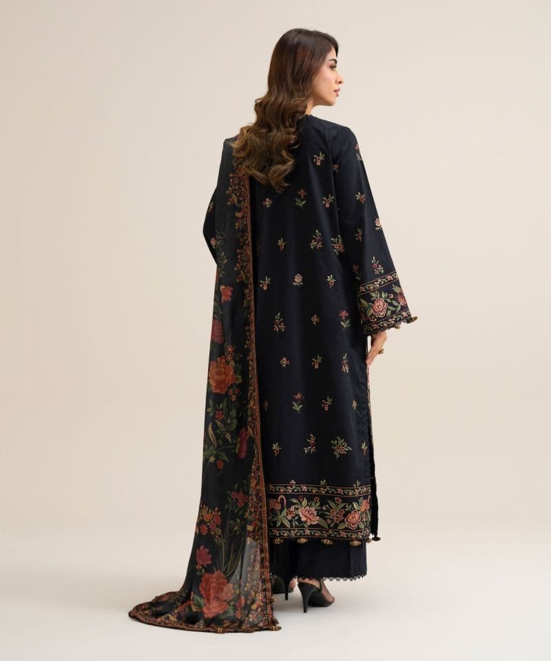3 Piece - Embroidered Fine Cotton Satin Suit thumbnail