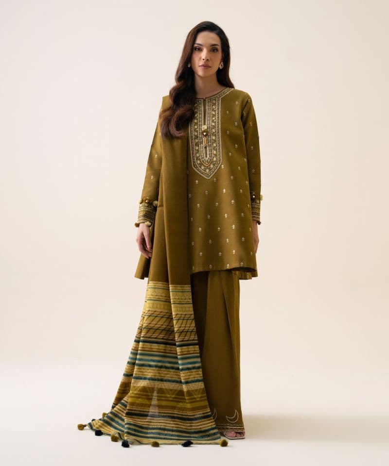 3 Piece - Embroidered Light Khaddar Suit
