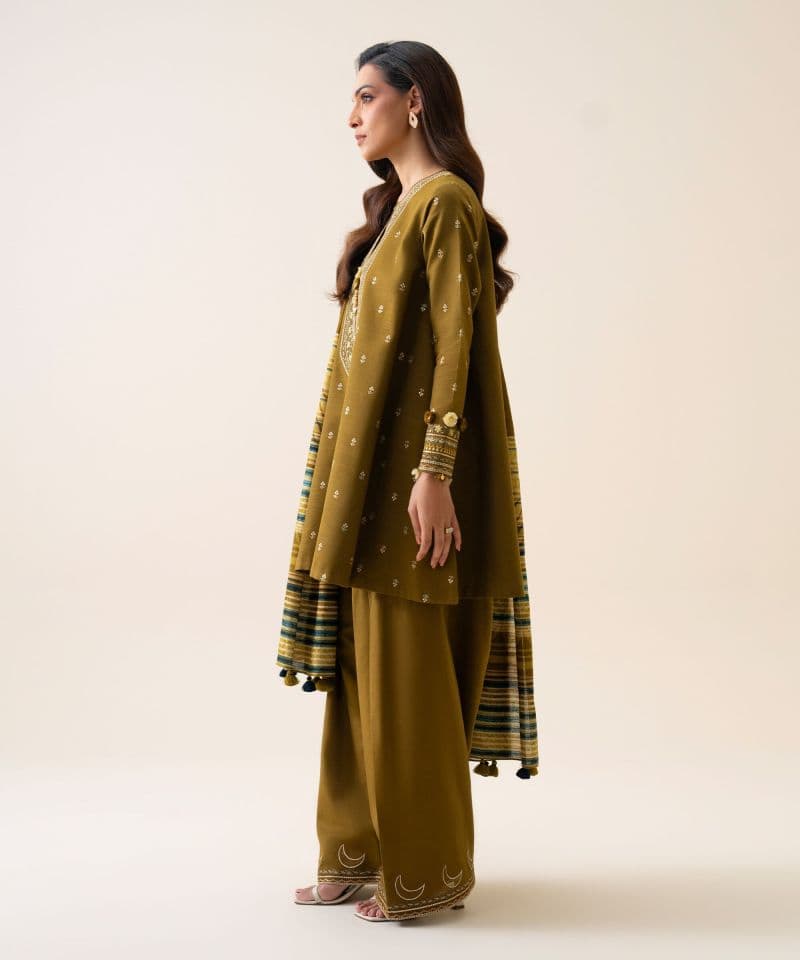 3 Piece - Embroidered Light Khaddar Suit