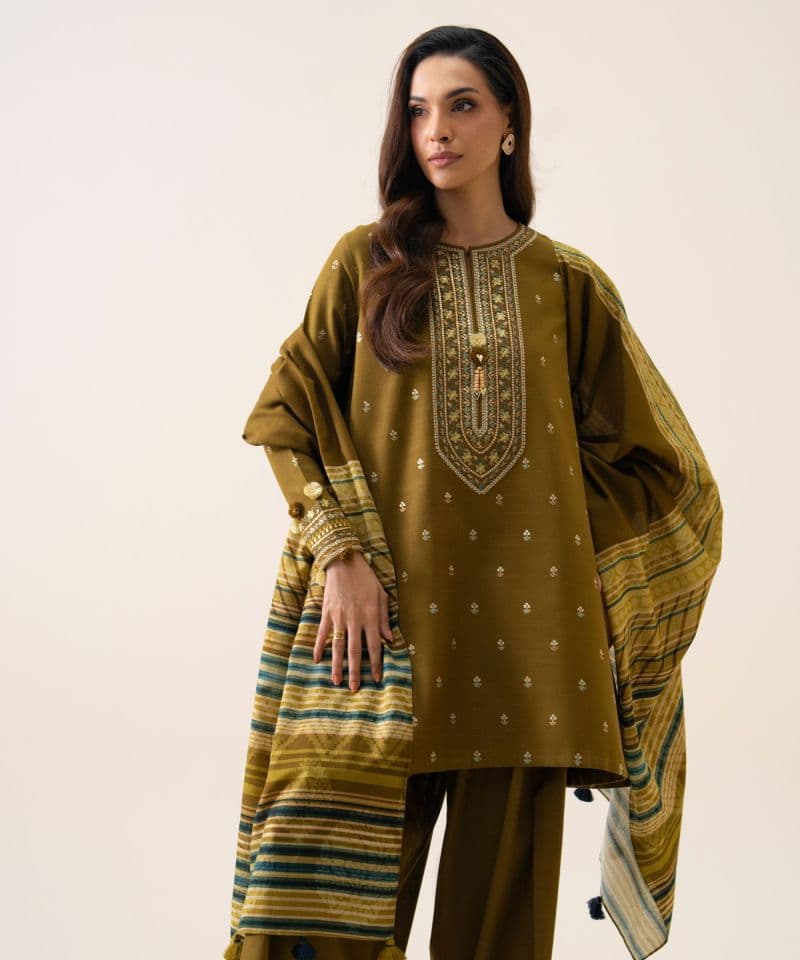 3 Piece - Embroidered Light Khaddar Suit