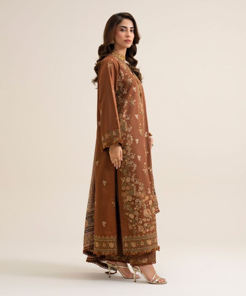 3 Piece - Embroidered Fine Cotton Satin Suit thumbnail