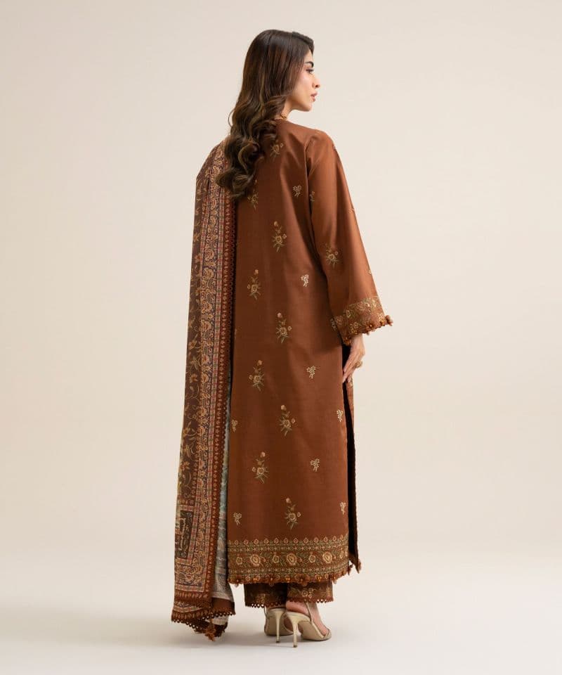 3 Piece - Embroidered Fine Cotton Satin Suit thumbnail