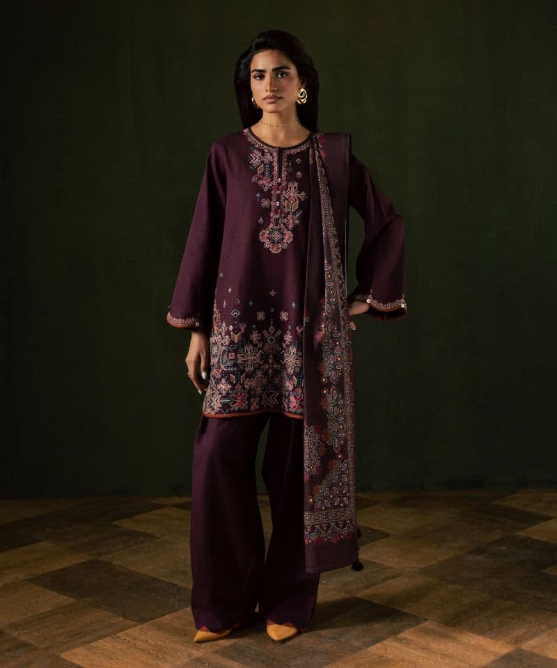 3 Piece - Embroidered Light Khaddar Suit