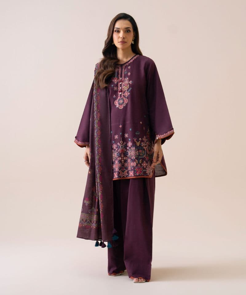3 Piece - Embroidered Light Khaddar Suit