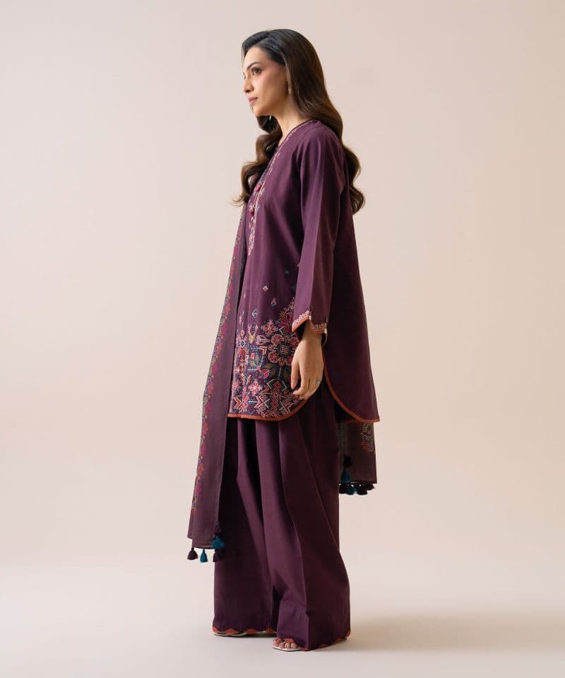 3 Piece - Embroidered Light Khaddar Suit