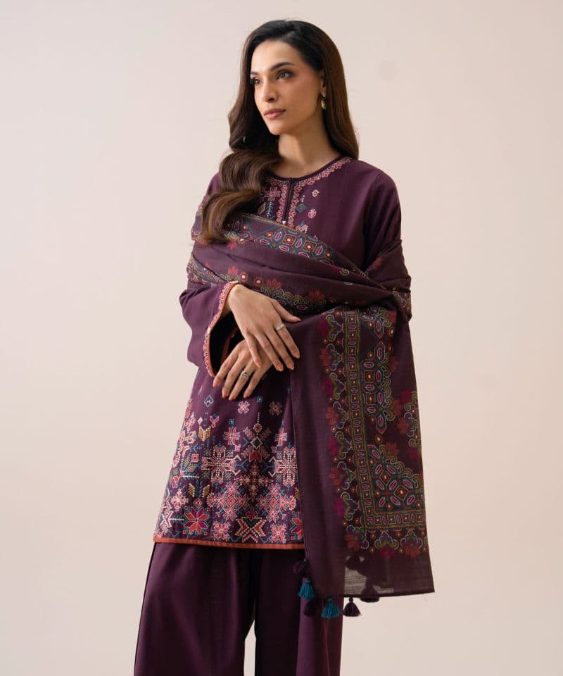 3 Piece - Embroidered Light Khaddar Suit