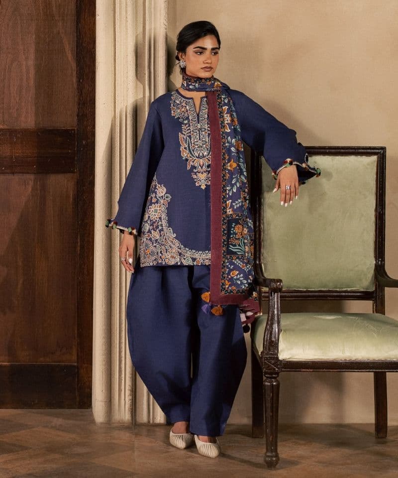 3 Piece - Embroidered Light Khaddar Suit