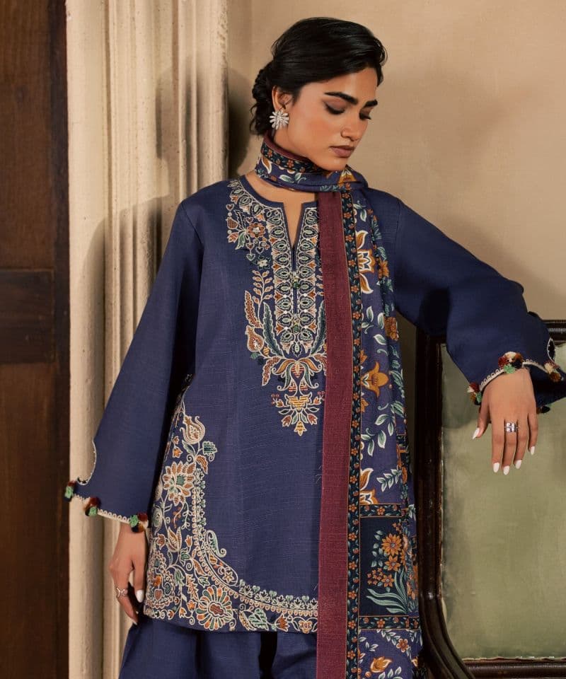 3 Piece - Embroidered Light Khaddar Suit