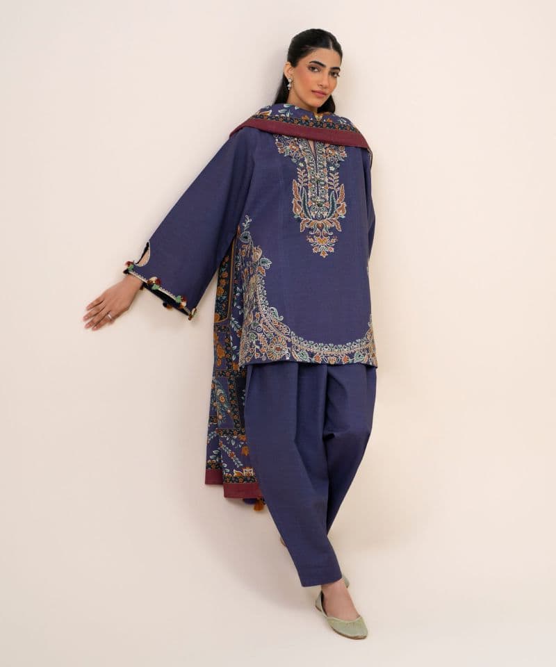3 Piece - Embroidered Light Khaddar Suit