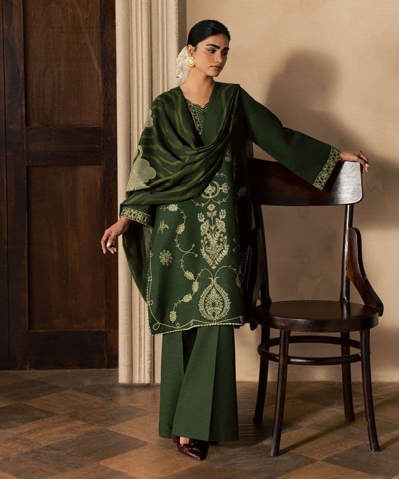 3 Piece - Embroidered Light Khaddar Suit