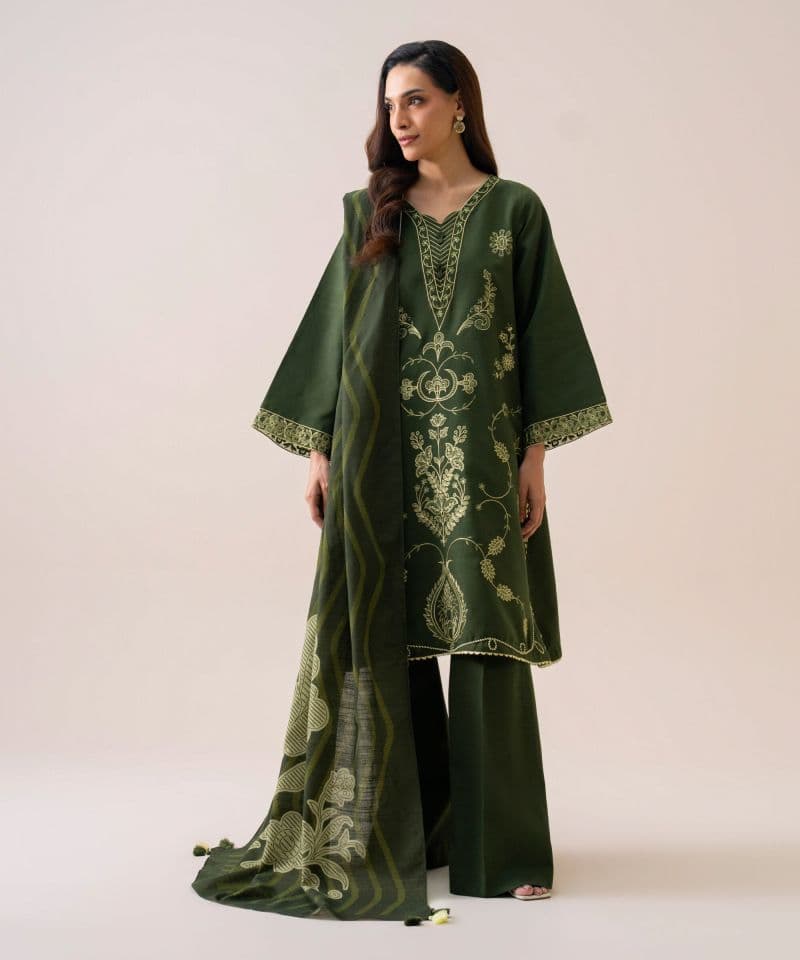 3 Piece - Embroidered Light Khaddar Suit