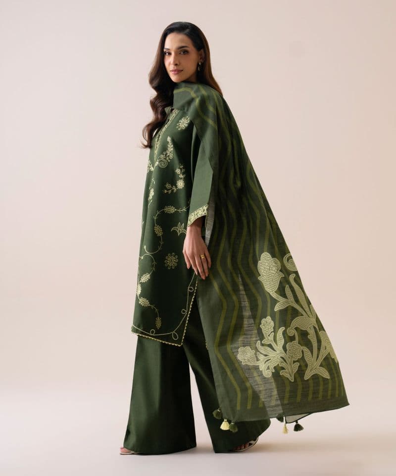 3 Piece - Embroidered Light Khaddar Suit