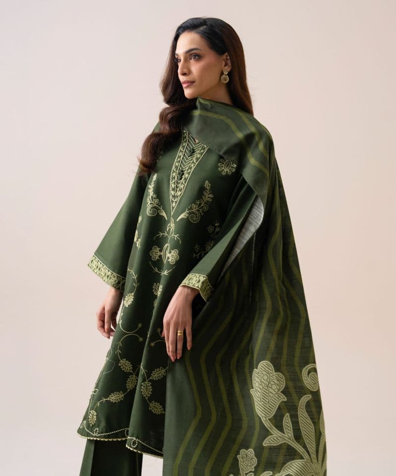 3 Piece - Embroidered Light Khaddar Suit