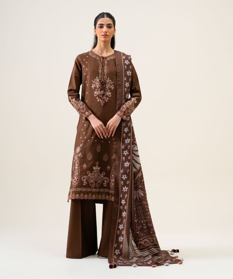 3 Piece - Embroidered Cotton Twill Suit