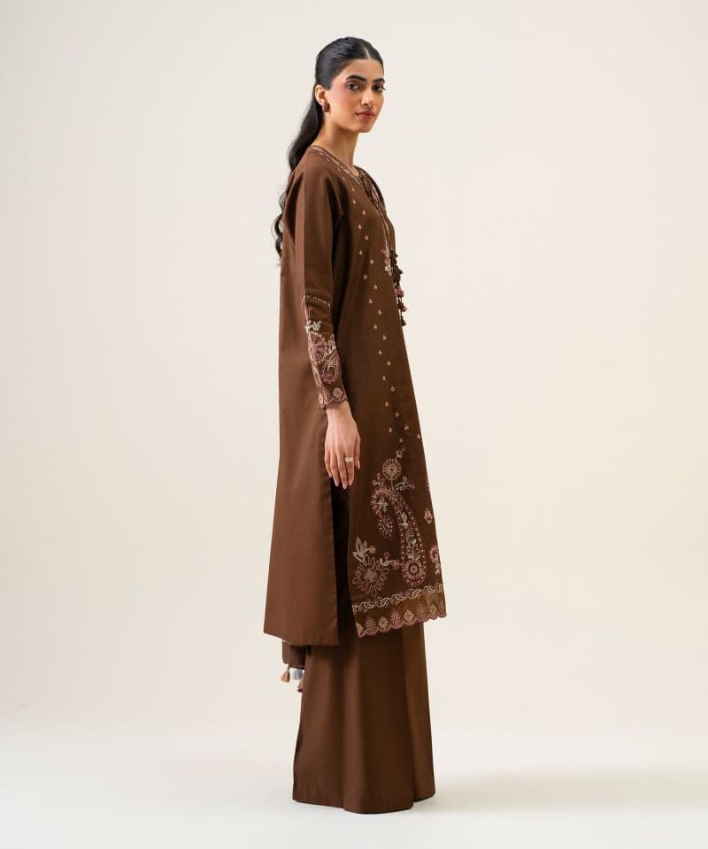 3 Piece - Embroidered Cotton Twill Suit