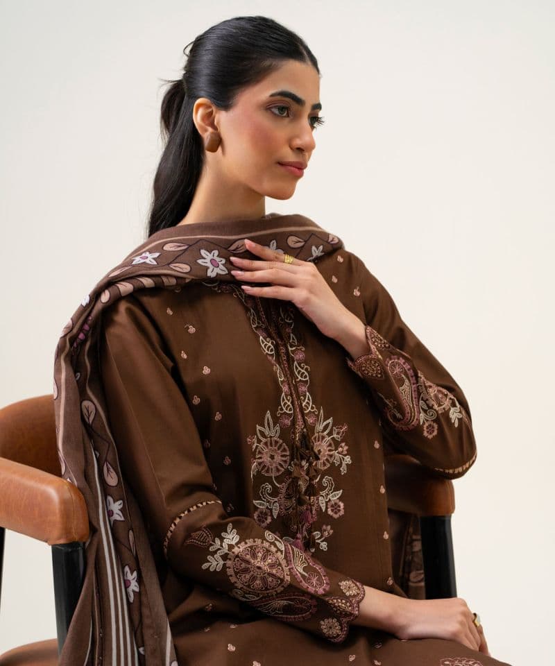 3 Piece - Embroidered Cotton Twill Suit