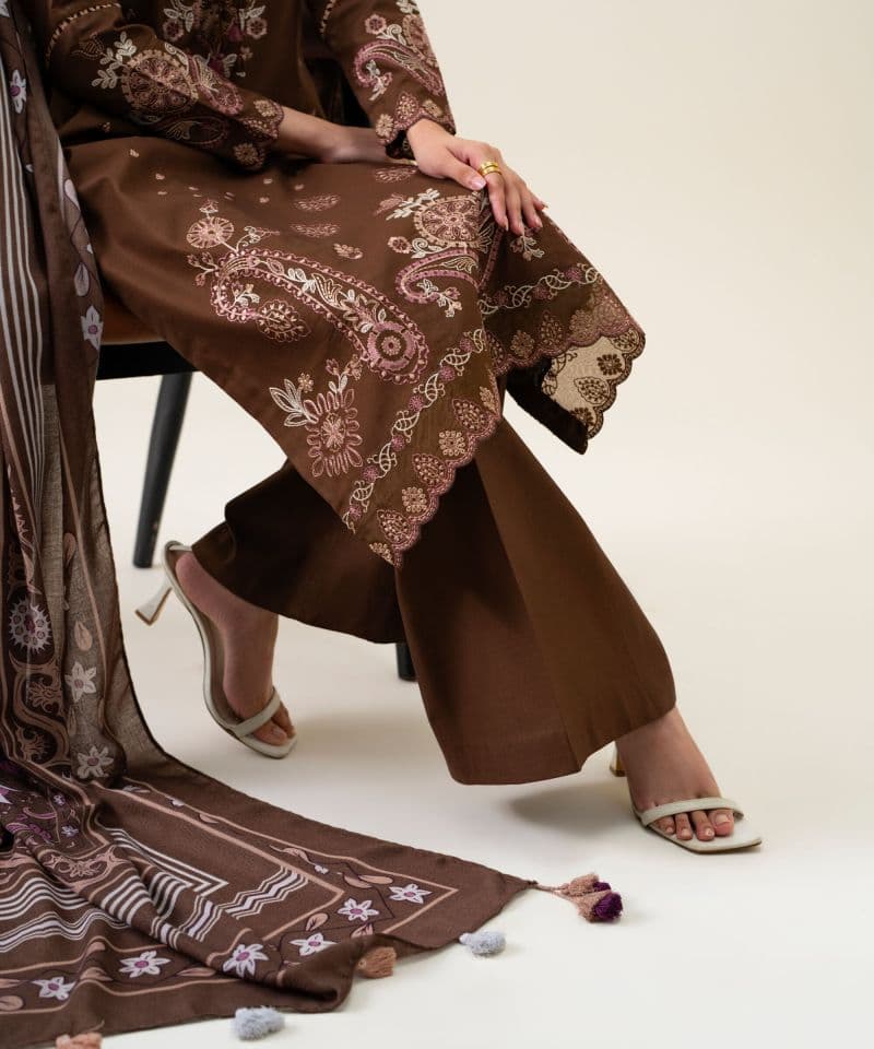 3 Piece - Embroidered Cotton Twill Suit
