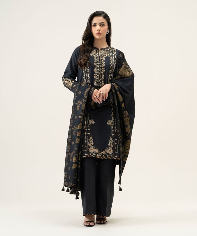 3 Piece - Embroidered Basic Khaddar Suit