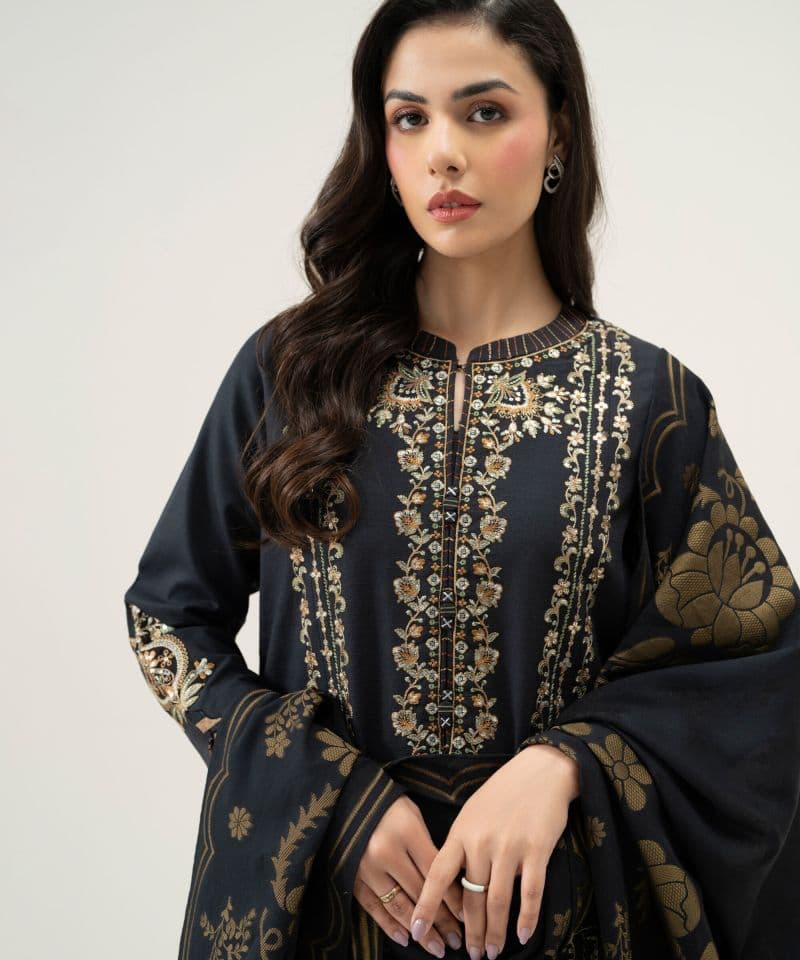 3 Piece - Embroidered Basic Khaddar Suit